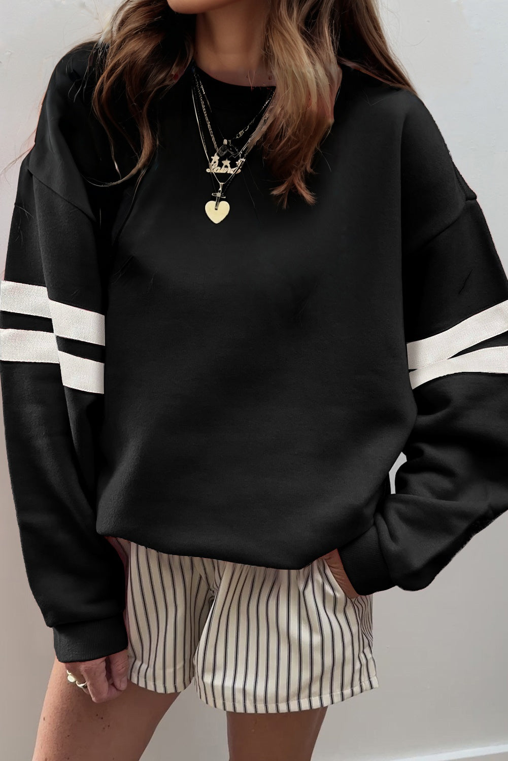 Varsity Stripe Detail Drop Shoulder Oversized Sweatshirt