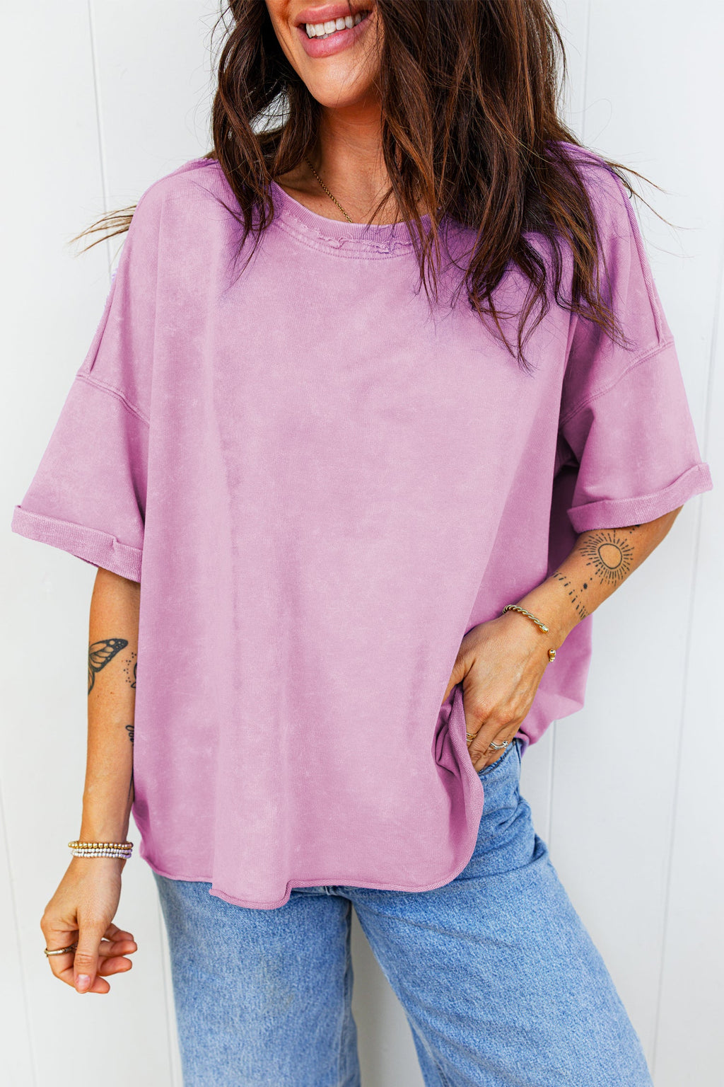 Mineral Wash Drop Shoulder Raw Edge Tee