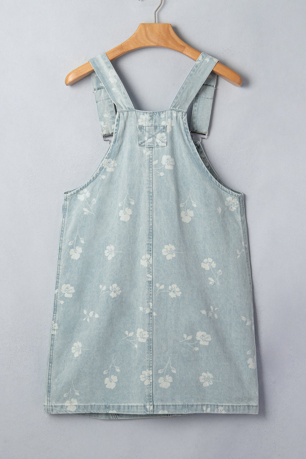Floral Denim Patch Pocket Overall Mini Dress