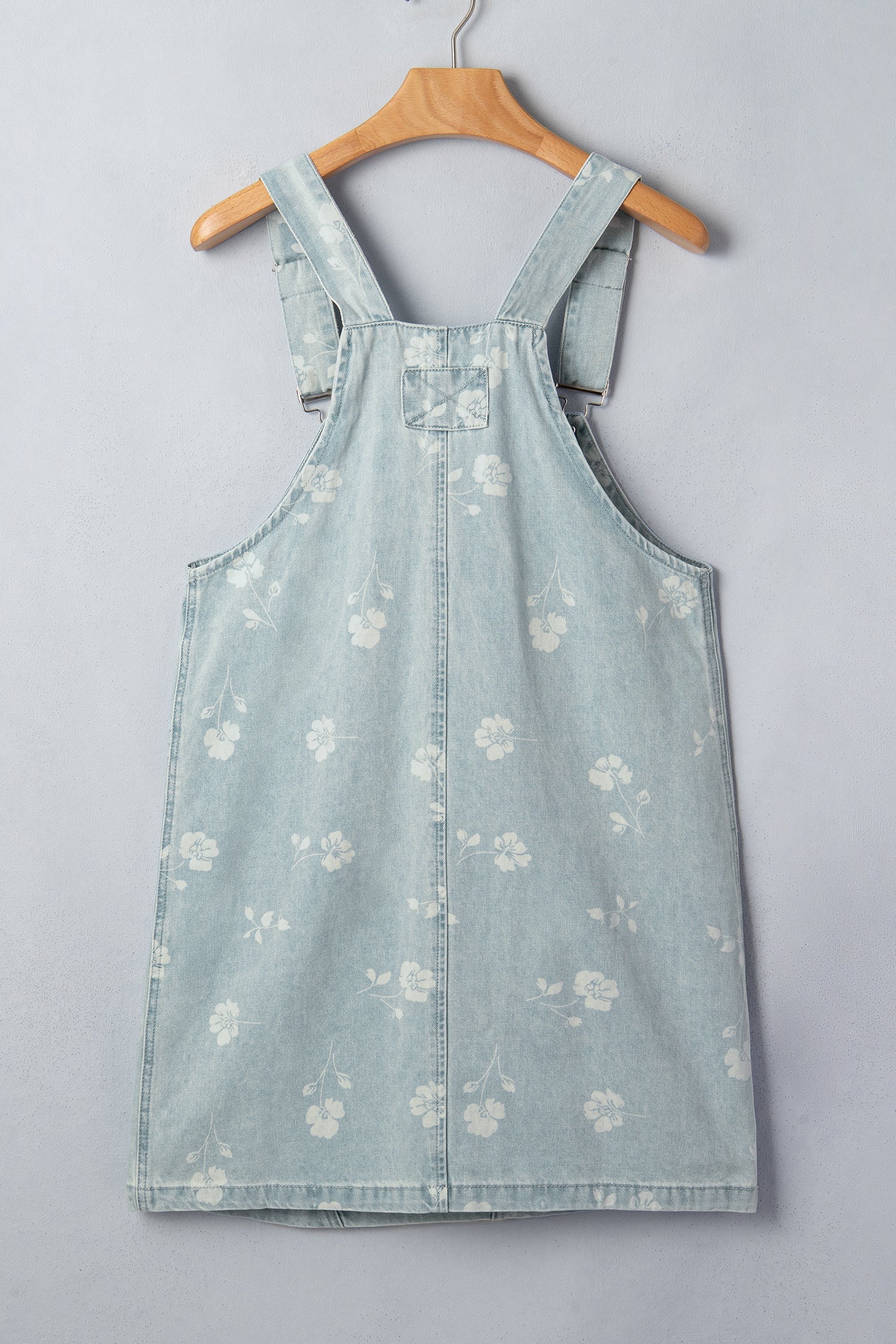 Floral Denim Patch Pocket Overall Mini Dress