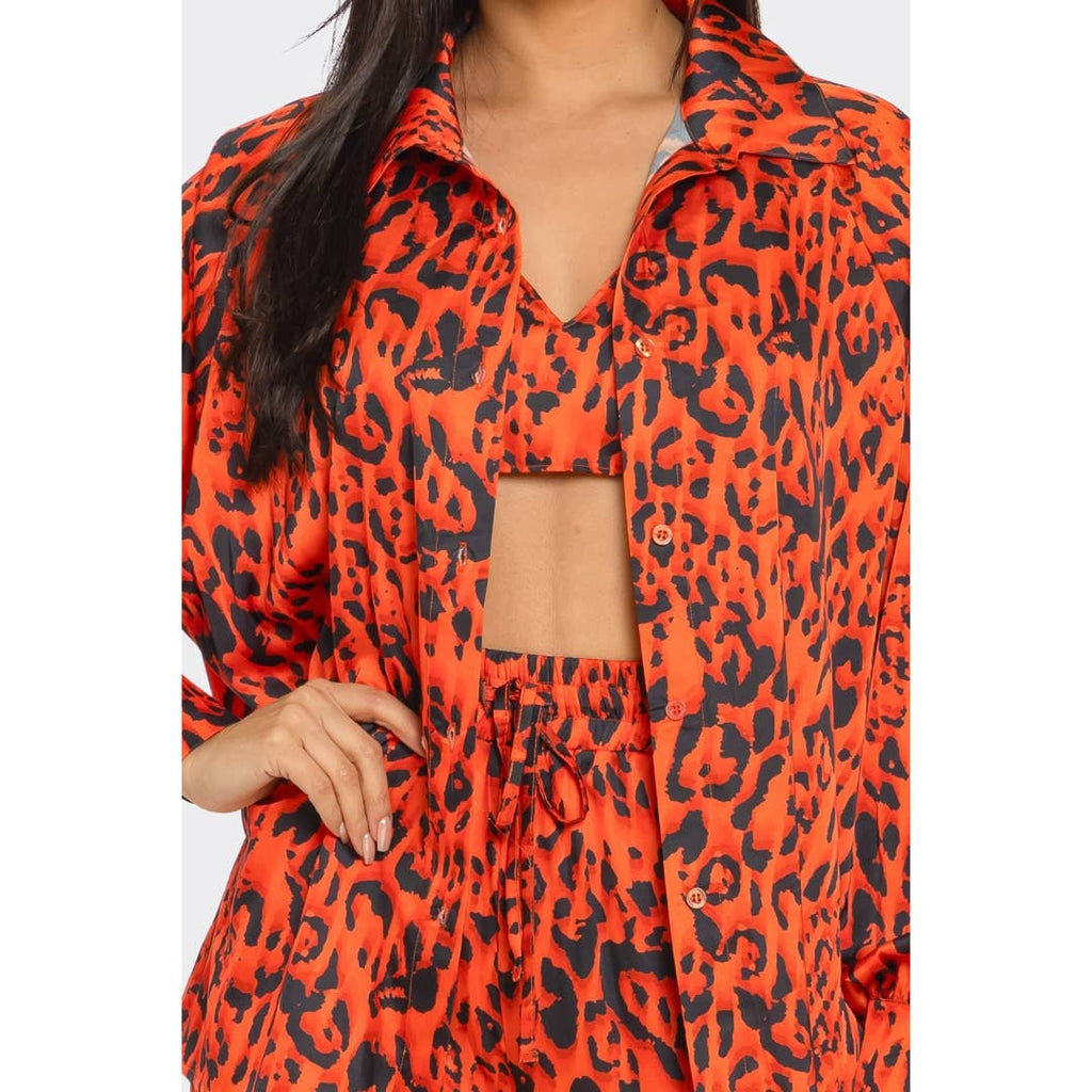 Leopard Print Pants Set 3 piece LTP-3228: Purple / L