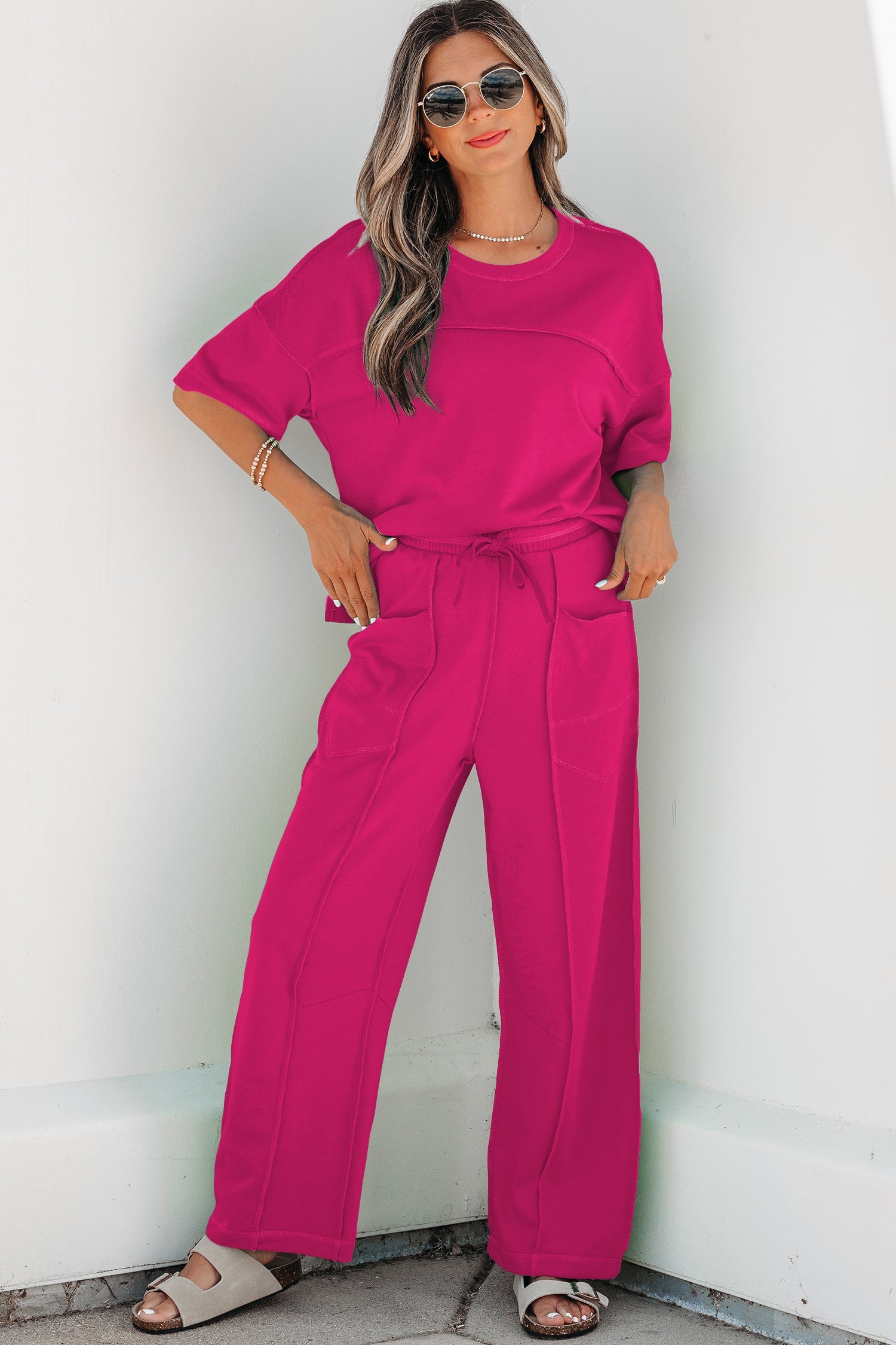 Solid Drop Shoulder Boxy Tee & Barrel Pants Set