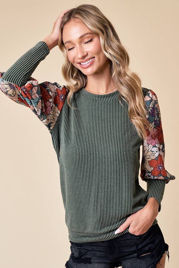 LMT4076PL-PLUS SIZE Delia's Floral Top: MAUVE / 3XL