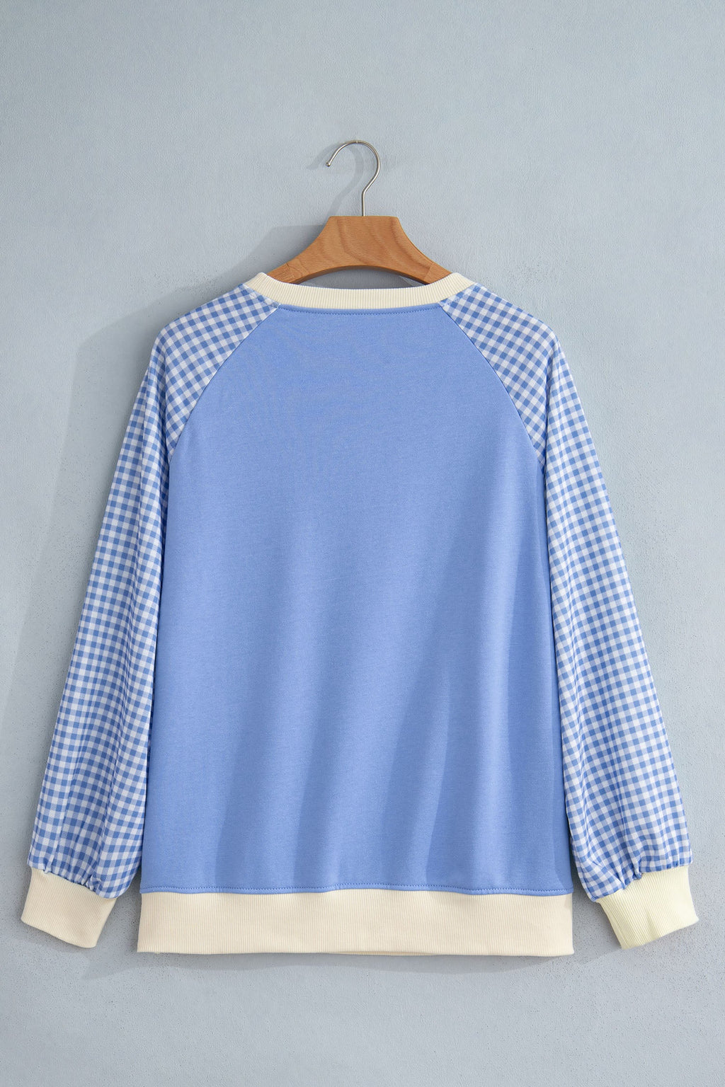 Gingham Colorblock Long Sleeve Raglan Pullover Sweatshirt