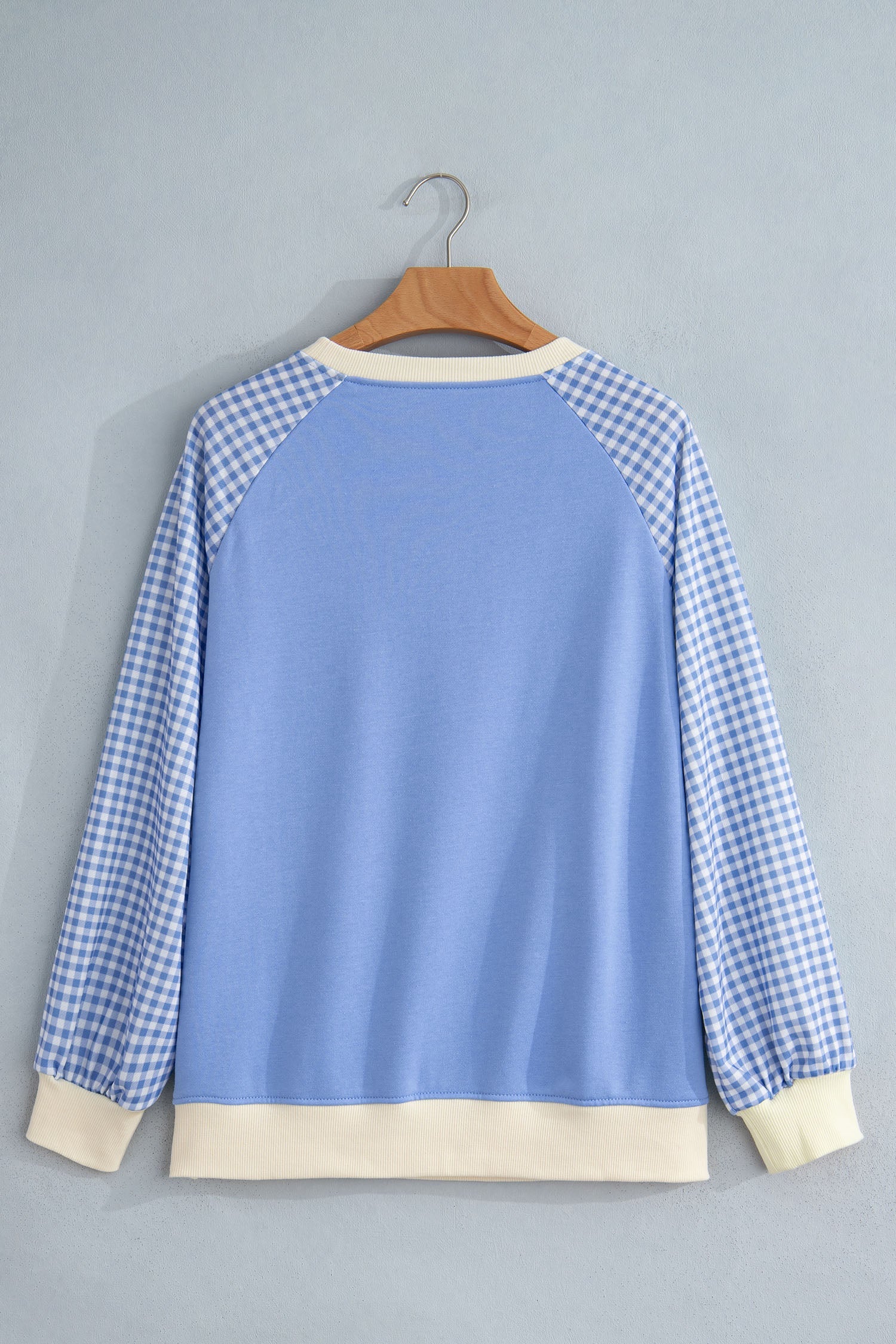 Gingham Colorblock Long Sleeve Raglan Pullover Sweatshirt