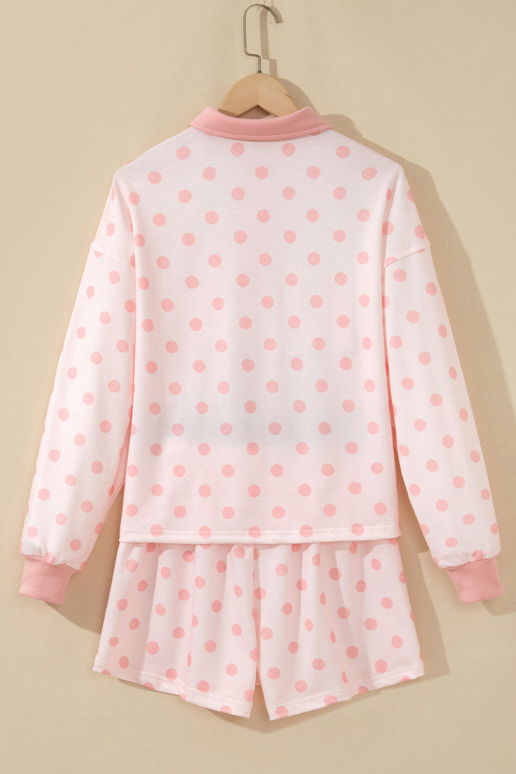 Polka Dot Polo Pullover & Elastic Waist Shorts Set