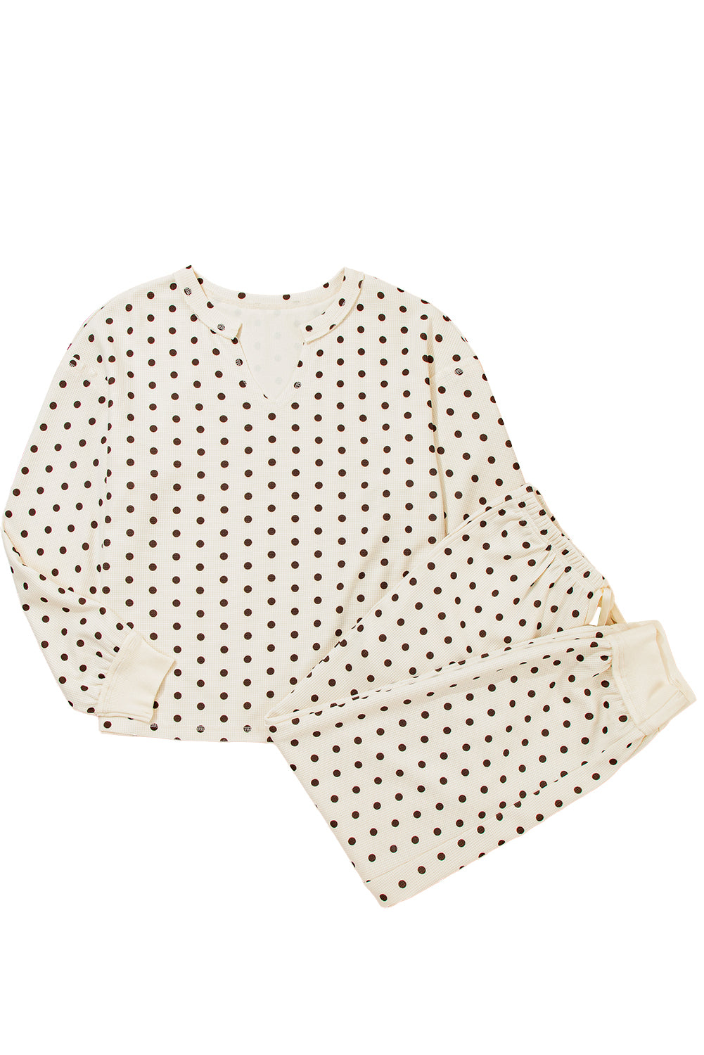 Polka Dot Waffle Knit Top and Pants Lounge Set