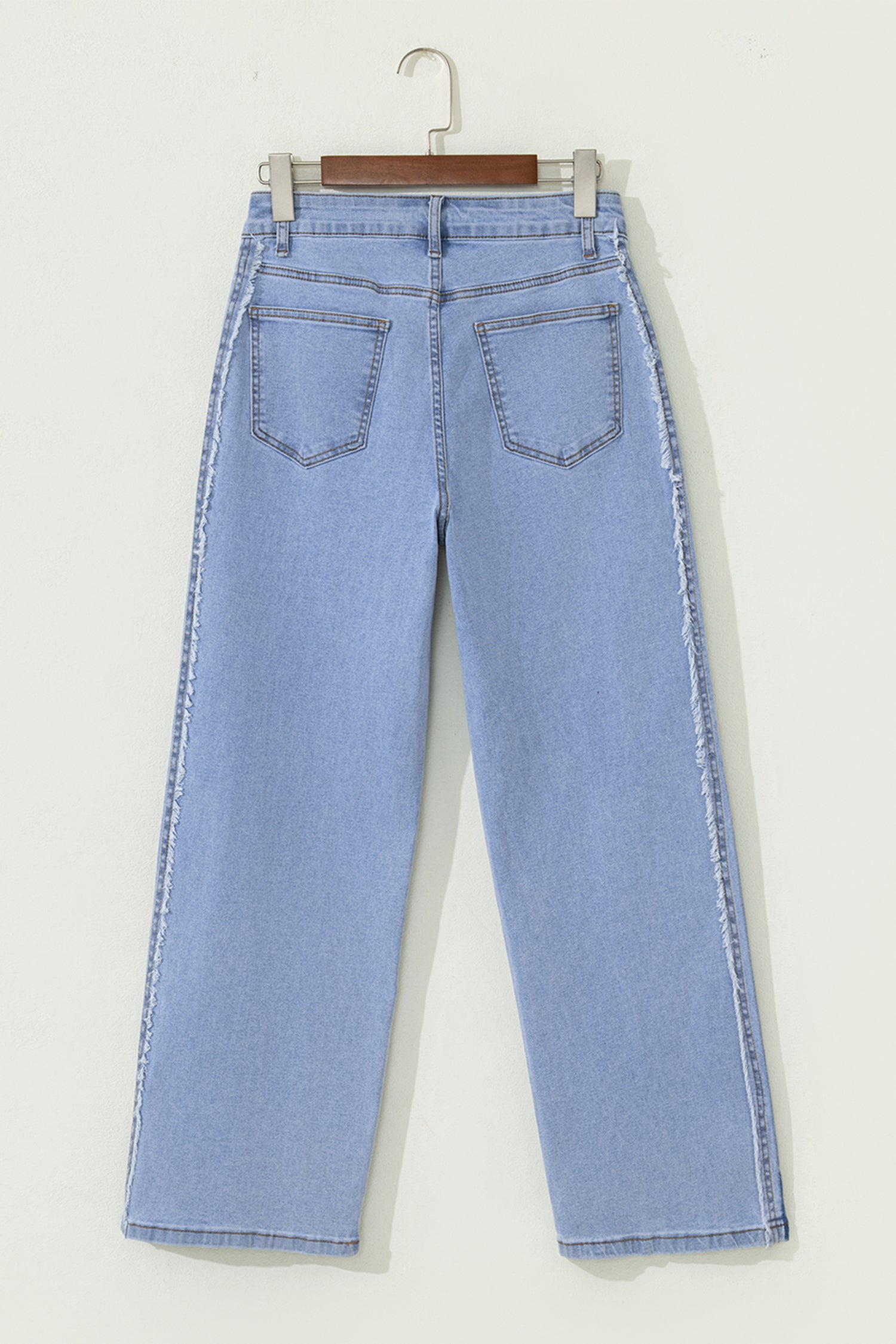 Denim Frayed Raw Edge Stripe Side Panel Jeans