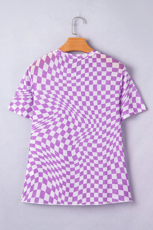 Checker Mesh Mock Neck Short Sleeve T-Shirt