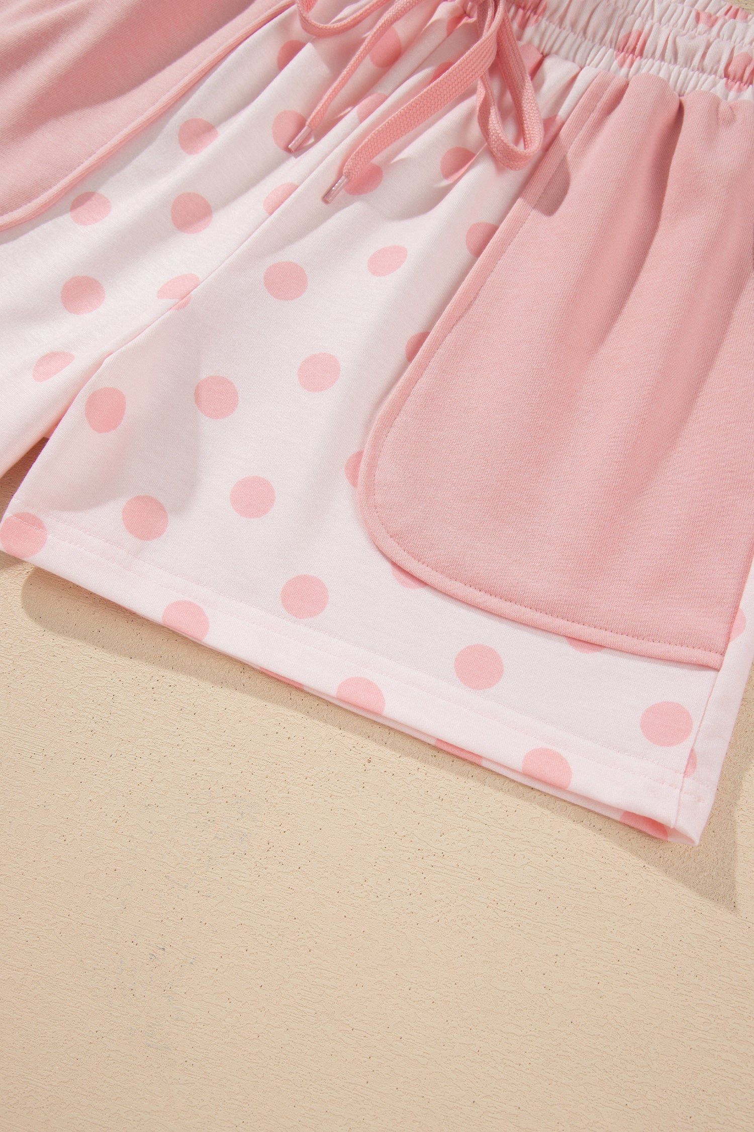 Polka Dot Polo Pullover & Elastic Waist Shorts Set