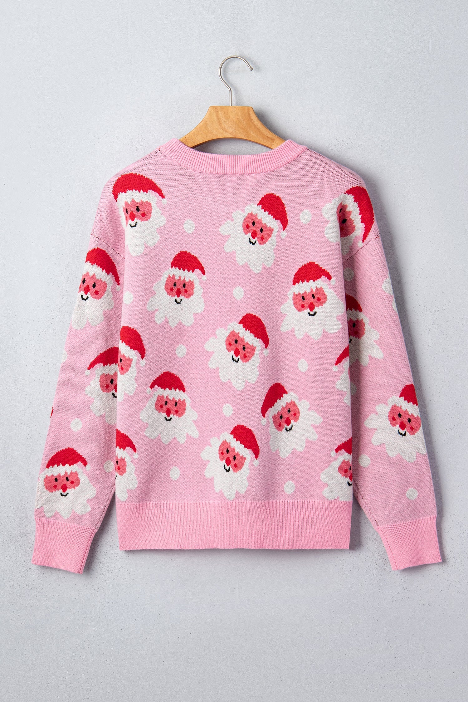 Santa Ribbed Trim Long Sleeve Christmas Sweater
