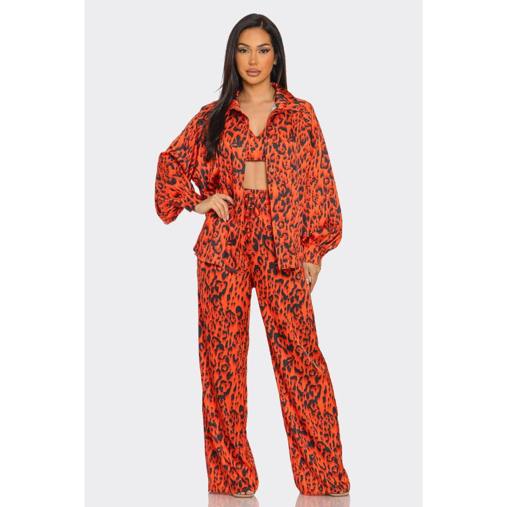 Leopard Print Pants Set 3 piece LTP-3228: Purple / S