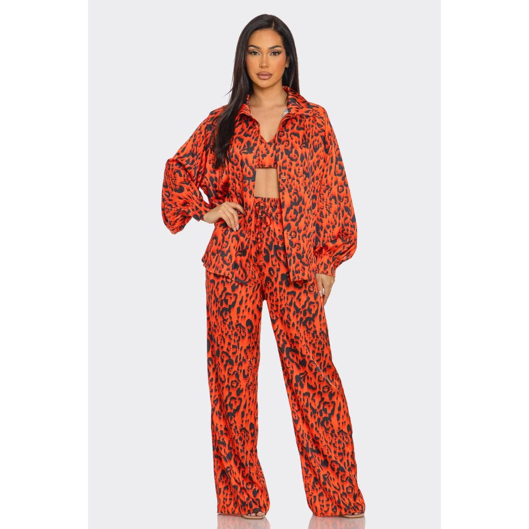 Leopard Print Pants Set 3 piece LTP-3228: Purple / S
