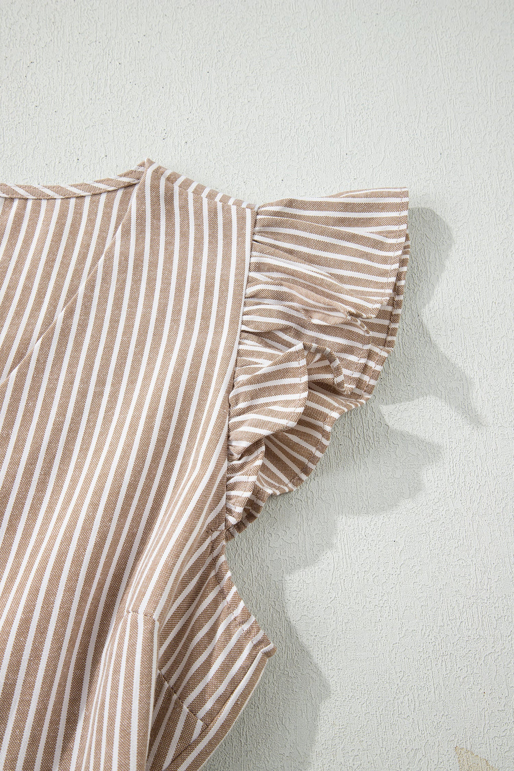 Stripe Flutter Sleeve Buttoned V-Neck Maxi Dress