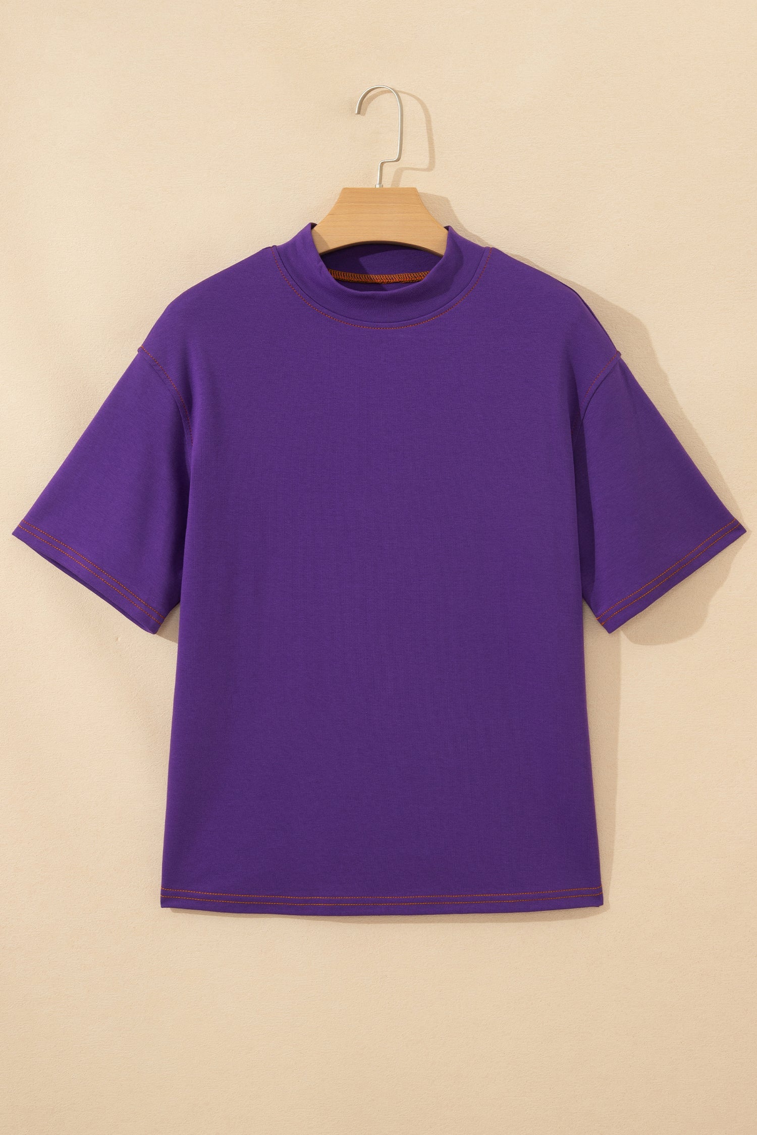 Reversible Contrast Stitching Mock Neck T-Shirt
