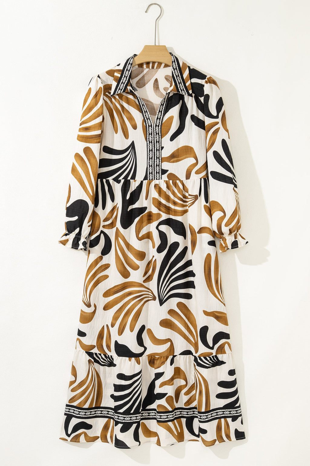 Tropical Contrast Trim Ruffle Hem Dress