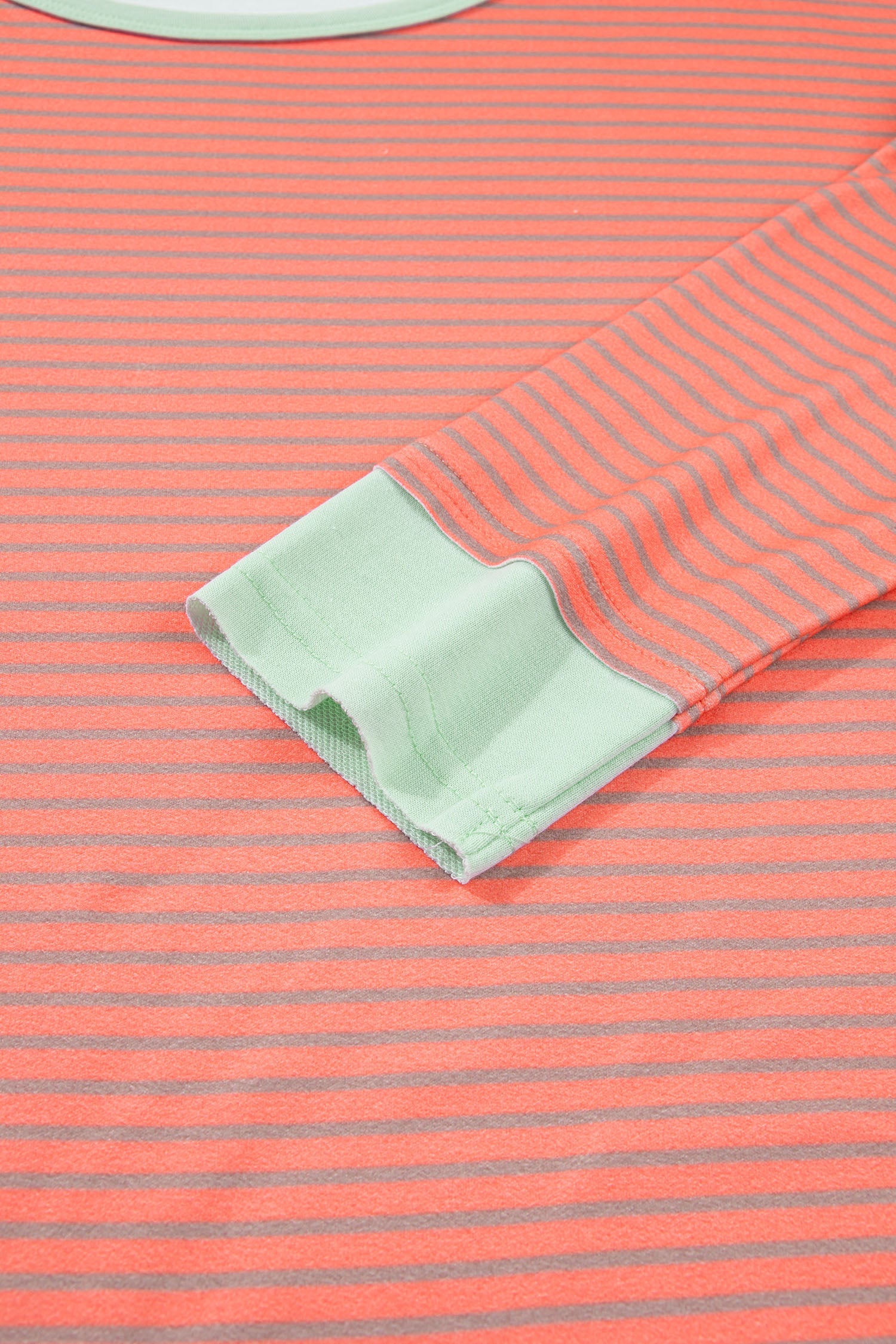 Stripe Colorblock Raw Seam Long Sleeve Top