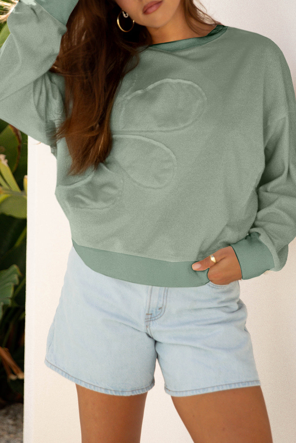 Flower Patchwork Raw Edge Drop Shoulder Top