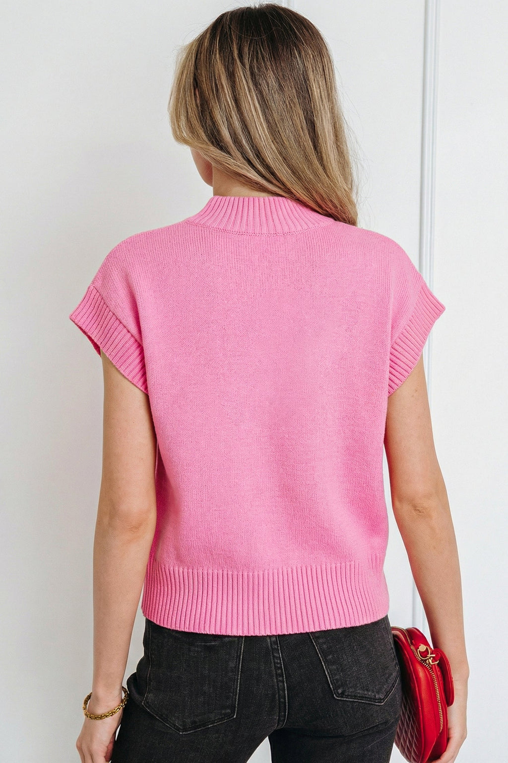 Heart Graphic Cropped Short Sleeve Sweater