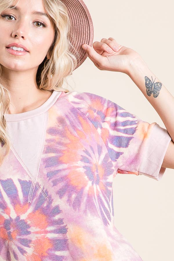 LMT1785-Elma Tie Dye Top-1: Pinnk/purple / XL