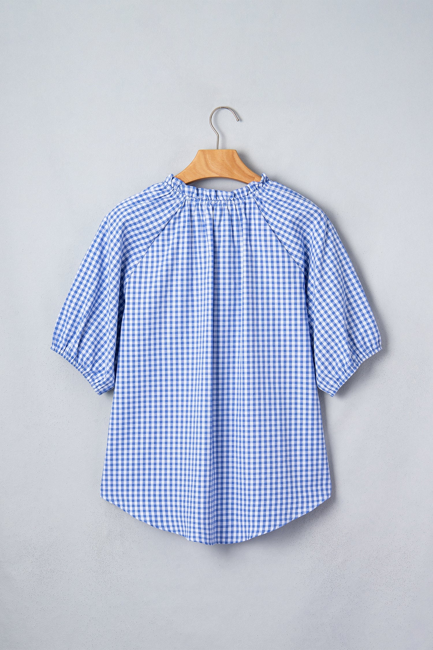 Plaid V-Neck Puff Sleeve Blouse