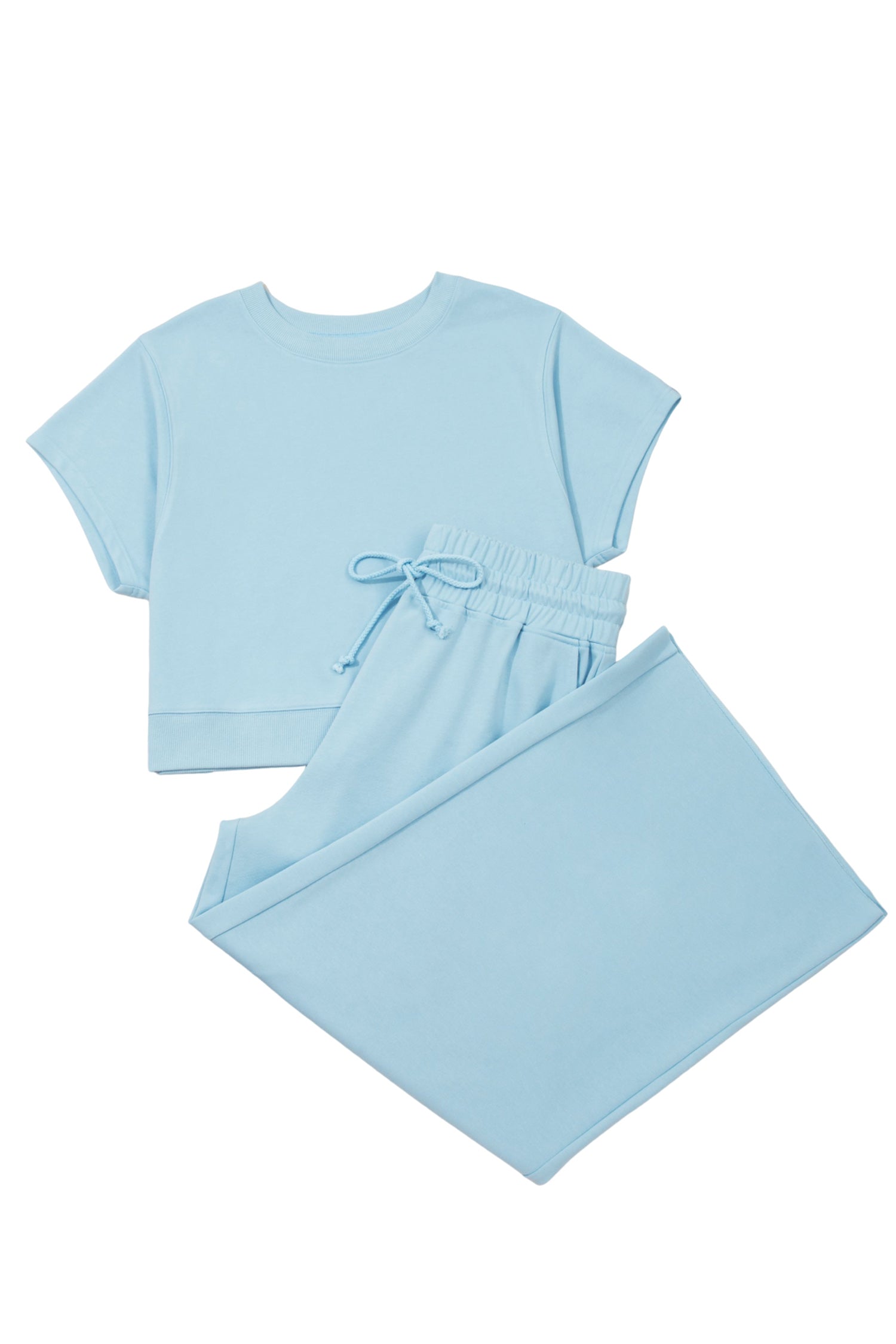 Plus Size Solid Top & Drawstring Pants Set