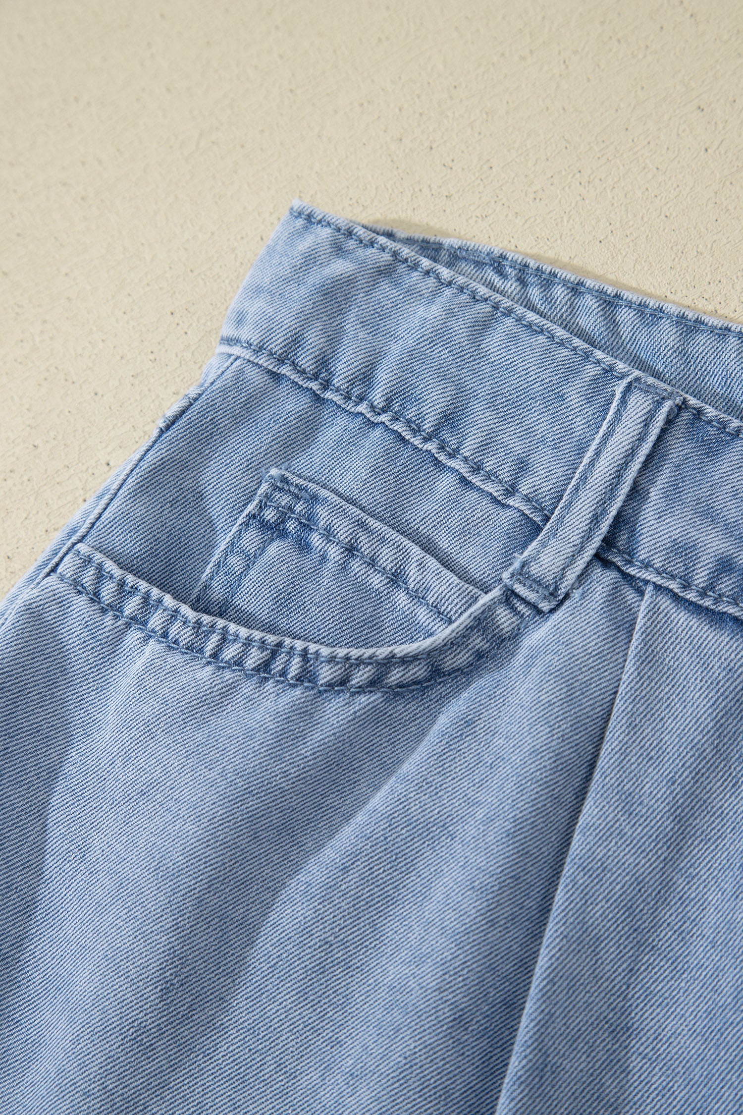 Solid Denim Scalloped Trim High Waist Shorts