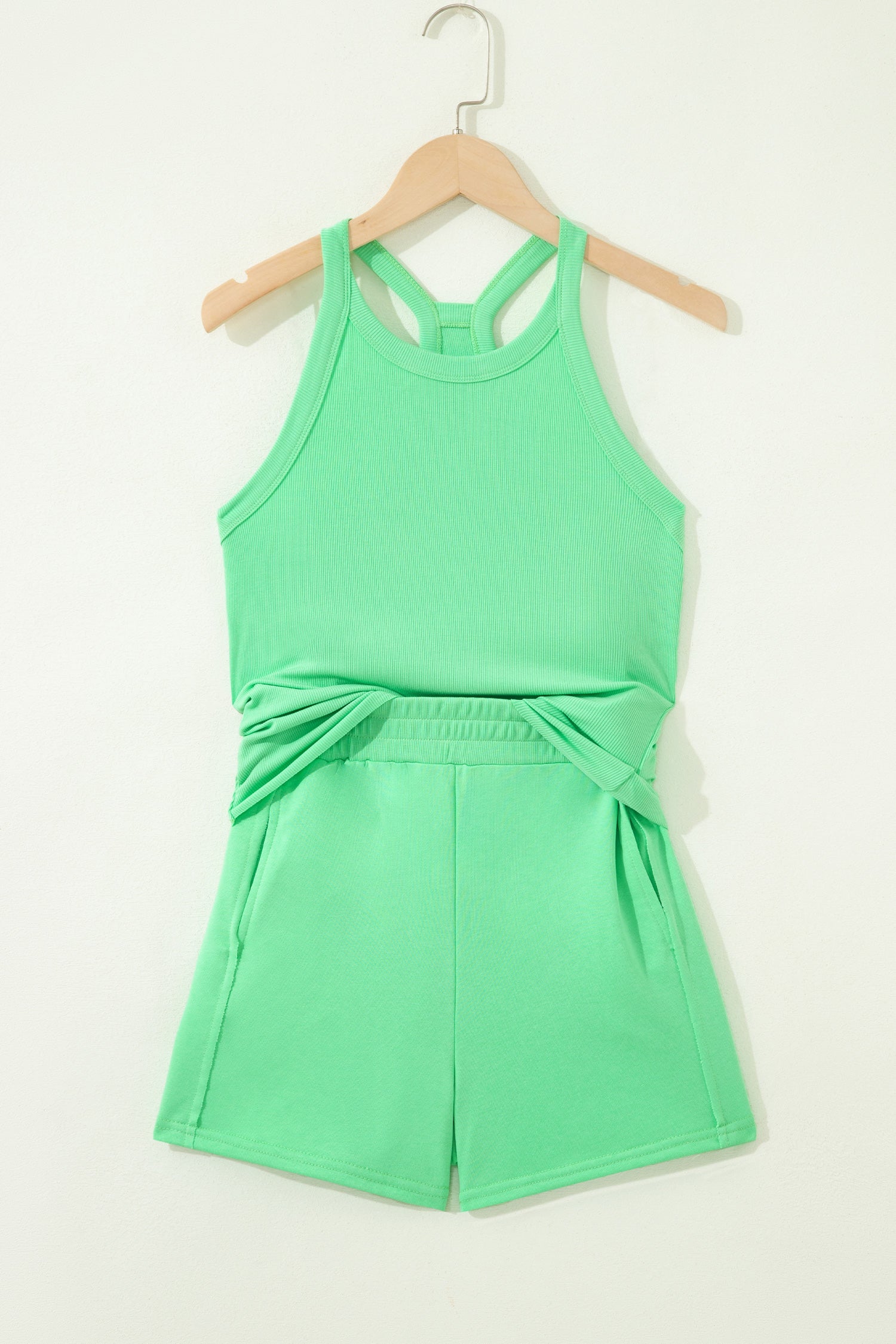 Solid Ribbed Tank Top & Shorts Set