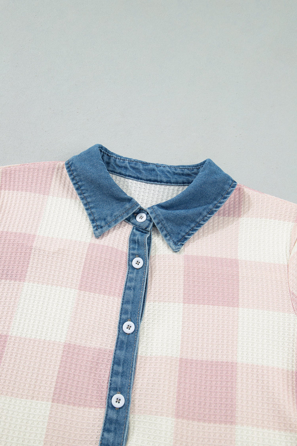 Plaid Contrast Denim Collared T-Shirt Mini Dress