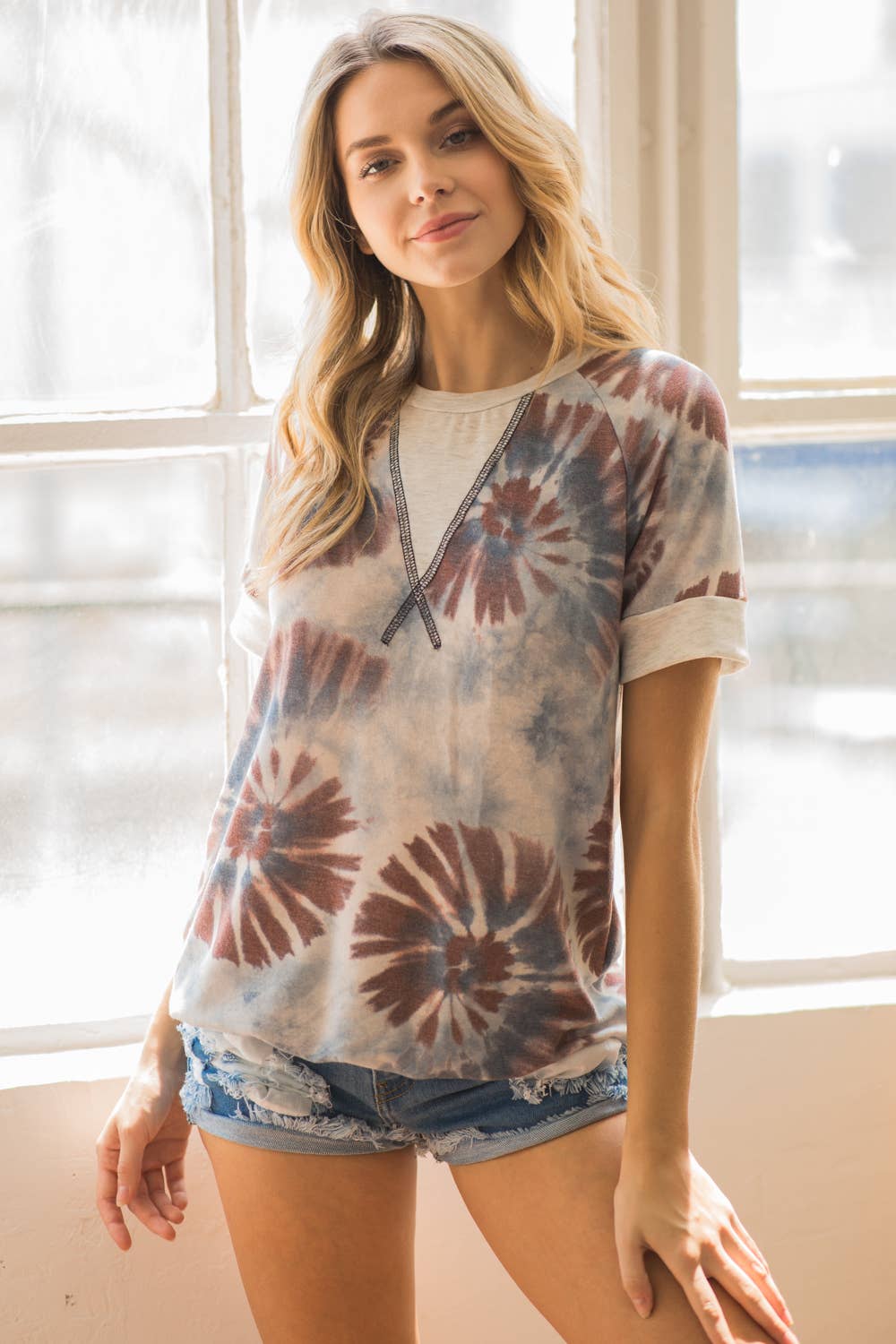 LMT1785-Elma Tie Dye Top-1: Pinnk/purple / XL