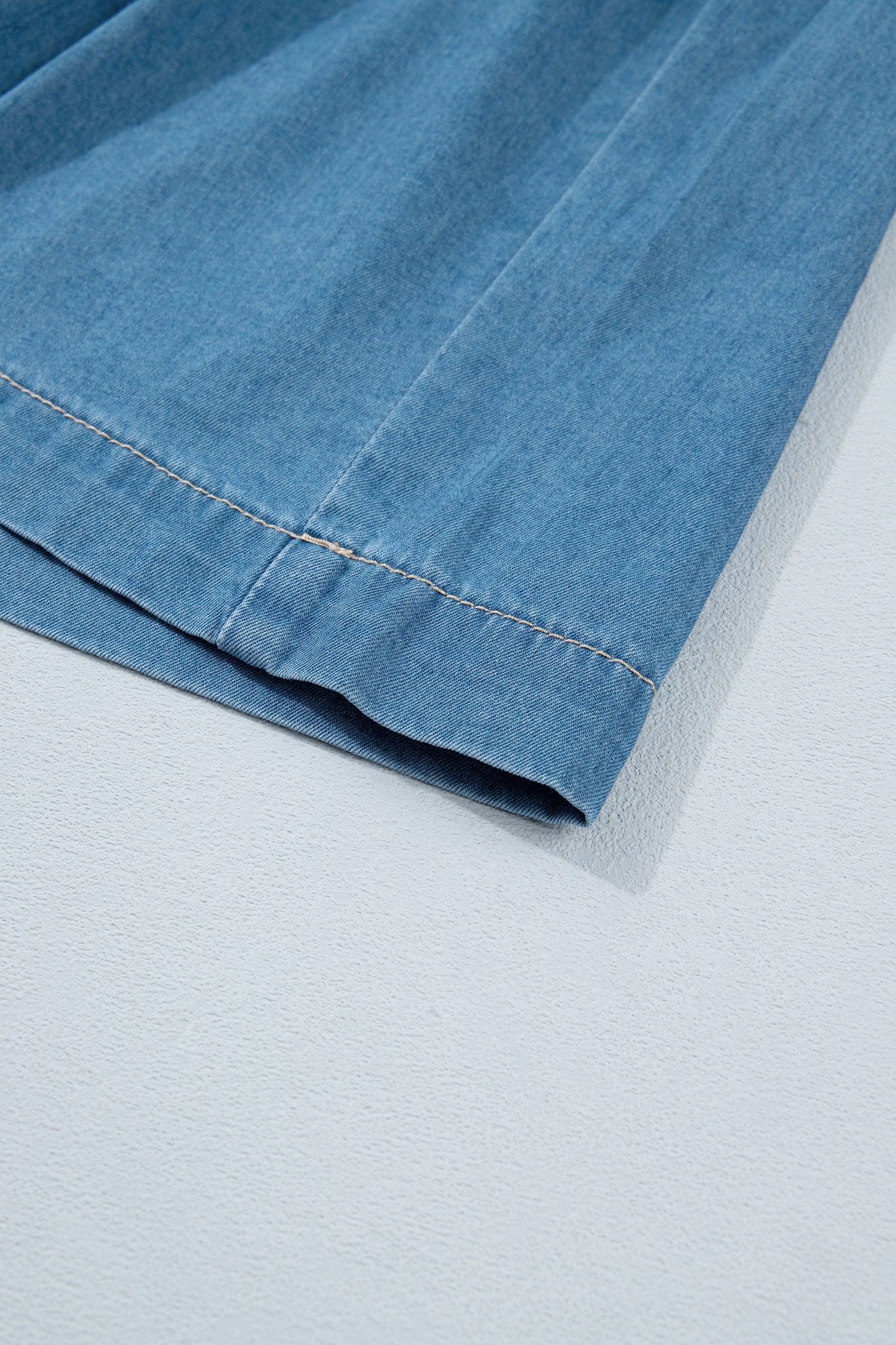 Denim Half Button Pleated Drawstring Mini Skirt