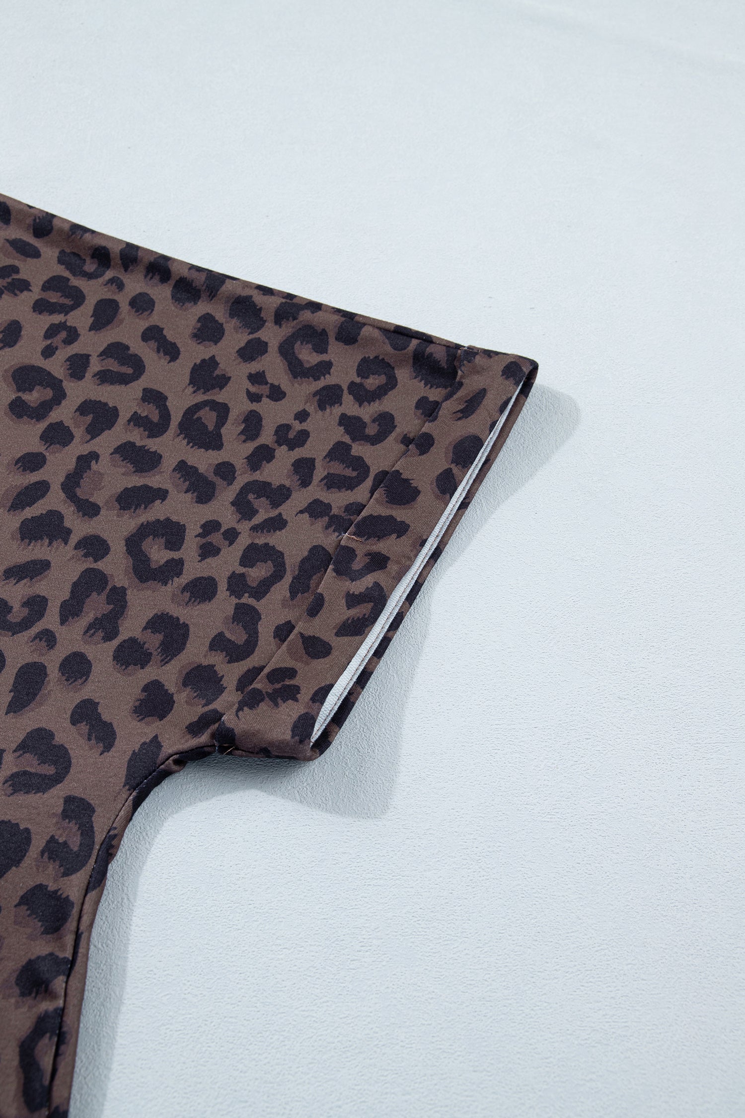 Plus Size Leopard Collared Top & Drawstring Shorts Set