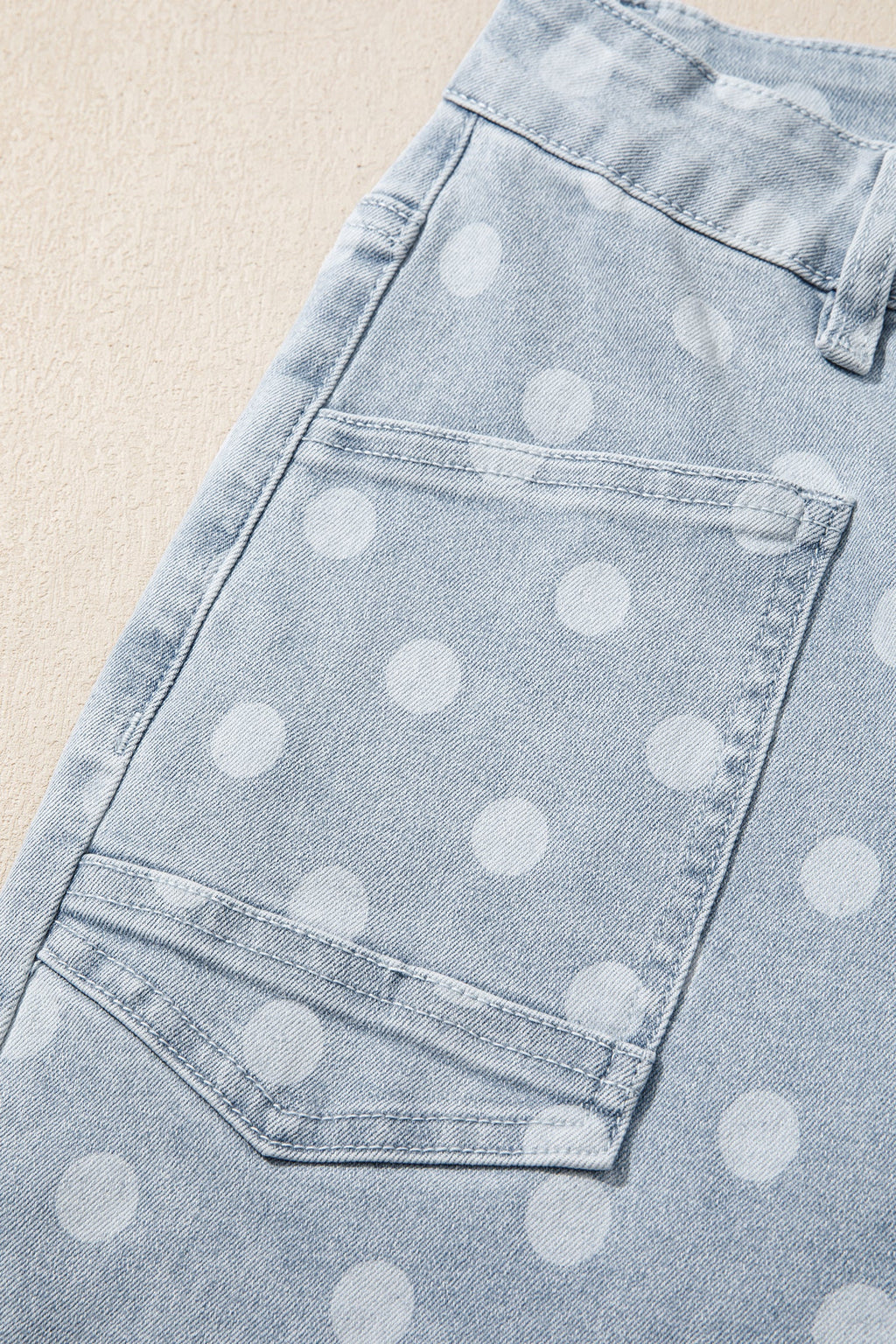 Polka Dot Denim Raw Hem Barrel Jeans