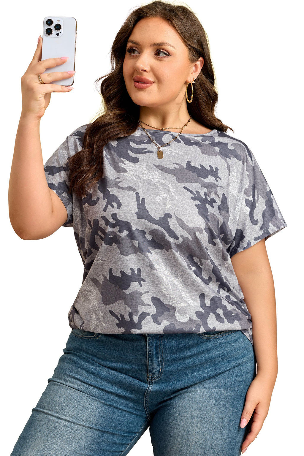 Plus Size Camo Short Sleeve T-Shirt