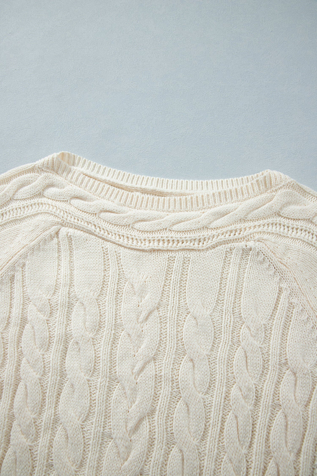 Solid Cable Knit Round Neck Long Sleeve Sweater