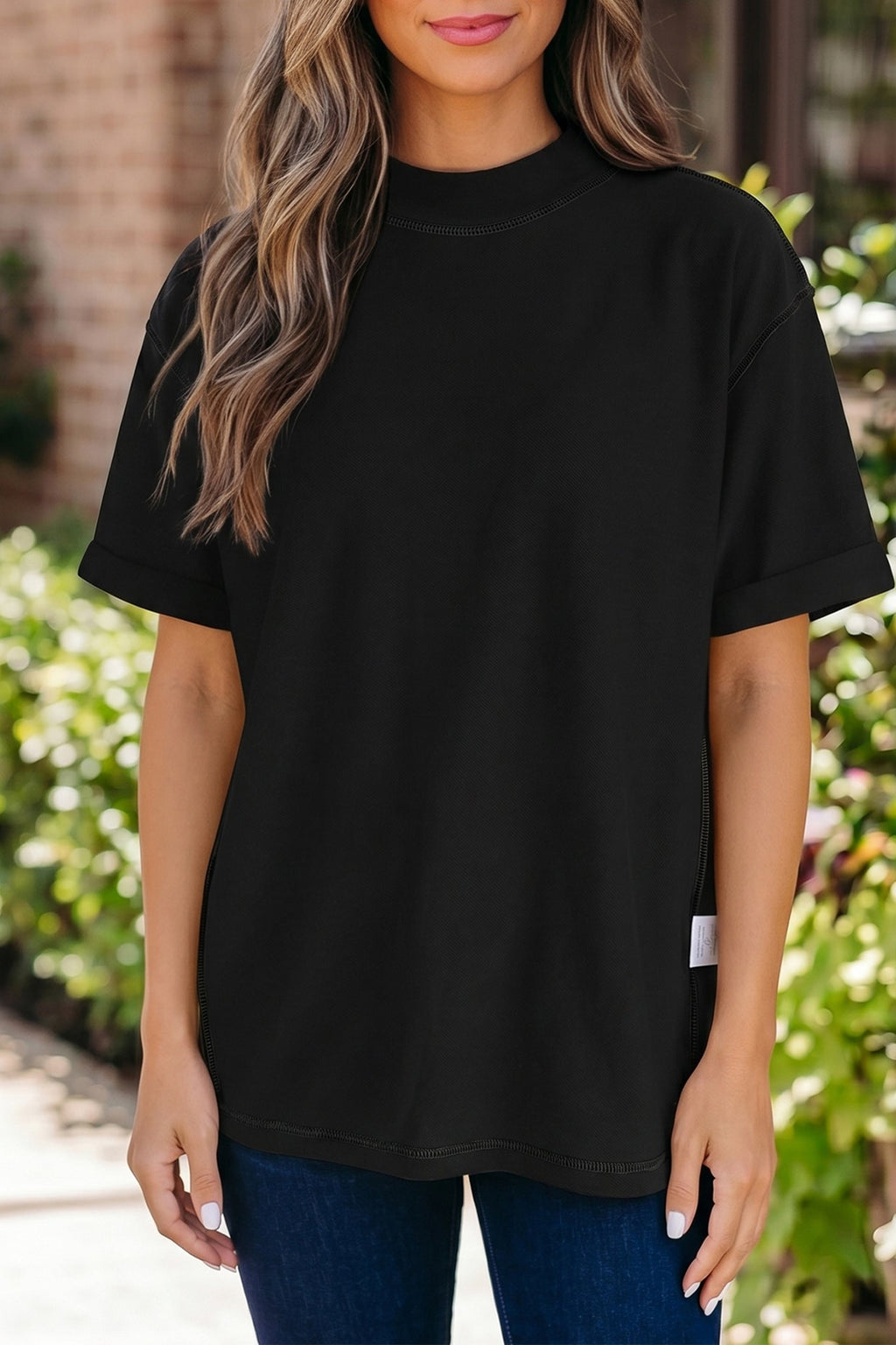 Solid High Neck Oversize Tee