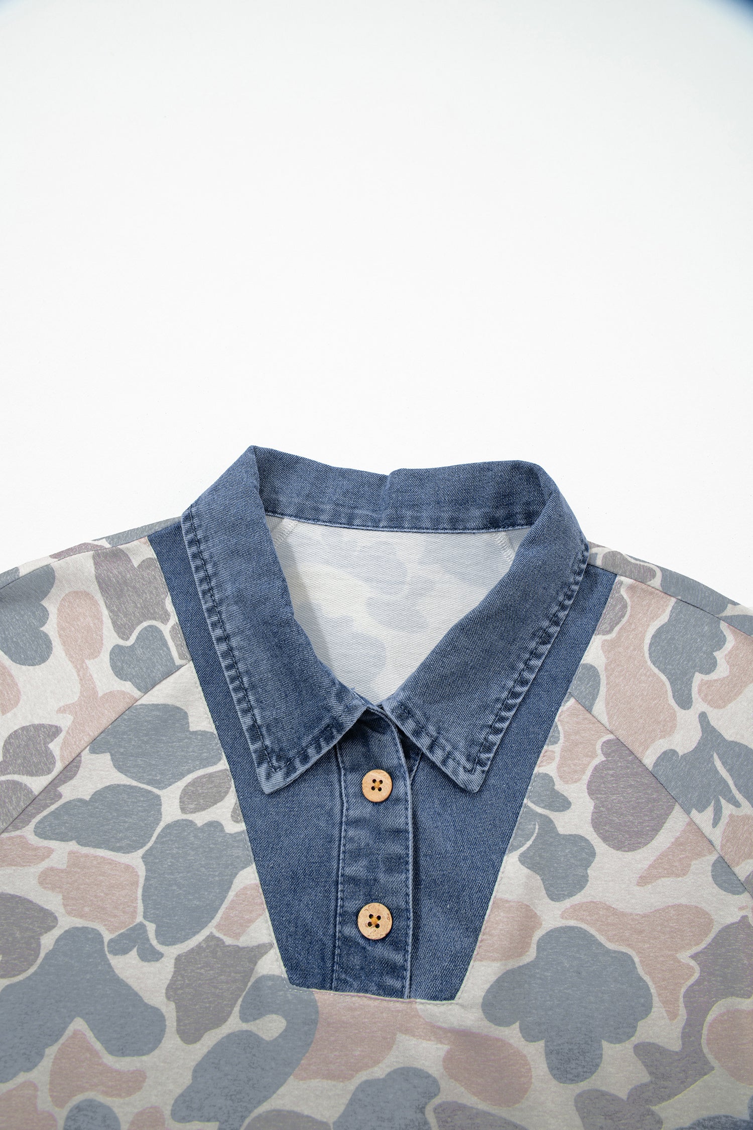 Camo Denim Patchwork Polo Collar Tee