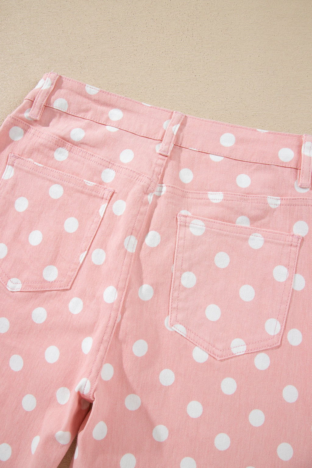 Polka Dot Denim Raw Hem Barrel Jeans