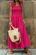 Gingham Plaid Smocked Square Neck Sundress