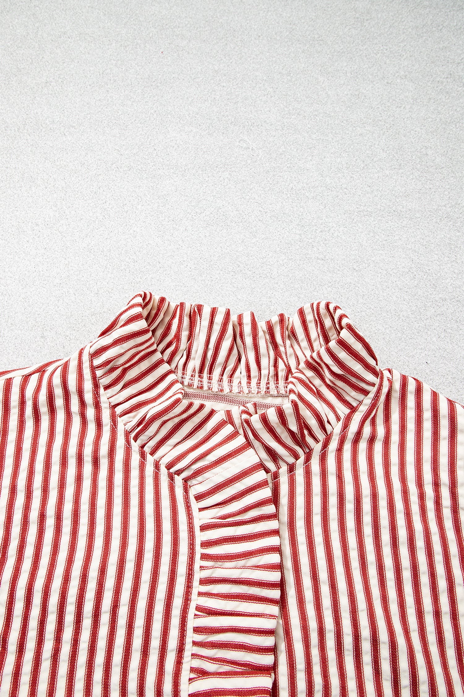 Stripe Textured Ruffle Trim Button-Up Long Sleeve Shirt
