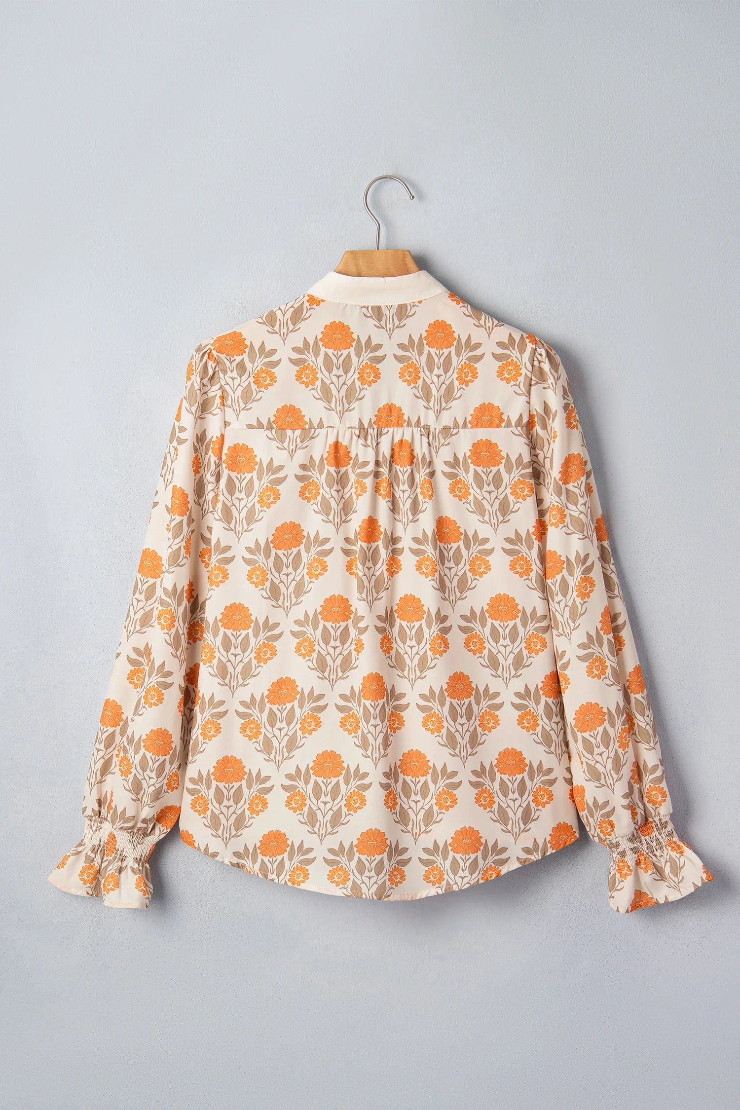 Floral Contrast Detail V-Neck Long Sleeve Blouse
