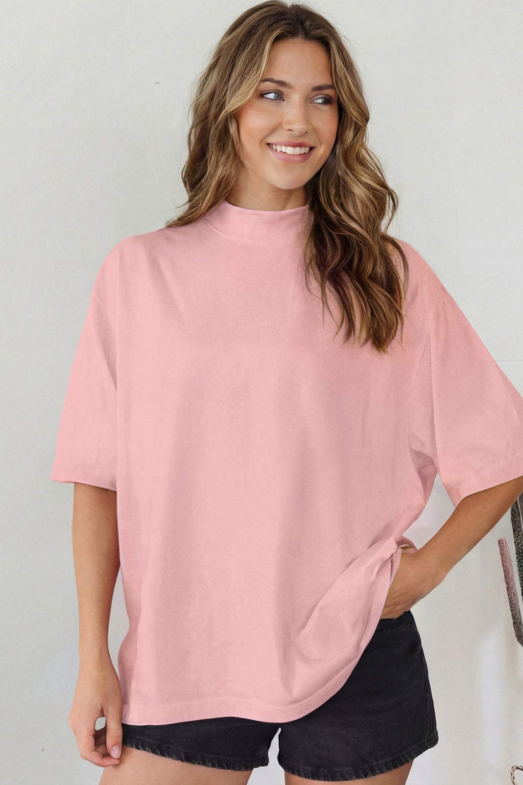 Solid High Neck Oversize Tee